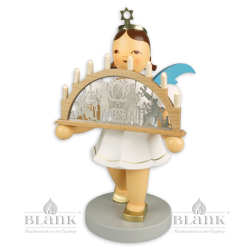 Angel with Short Pleated Skirt and Candle Arch, electric, 22 cm, coloured