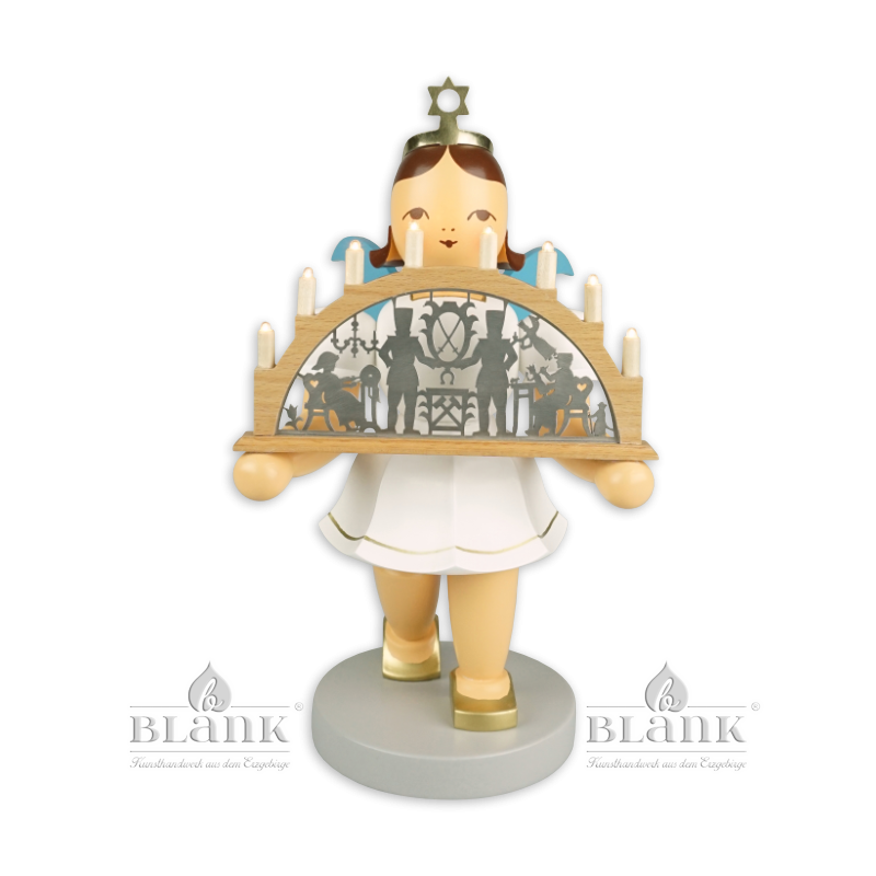 EKFM 078 E Angel with Short Pleated Skirt and Candle Arch, electric, 22 cm, coloured