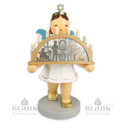 Angel with Short Pleated Skirt and Candle Arch, electric, 22 cm, coloured