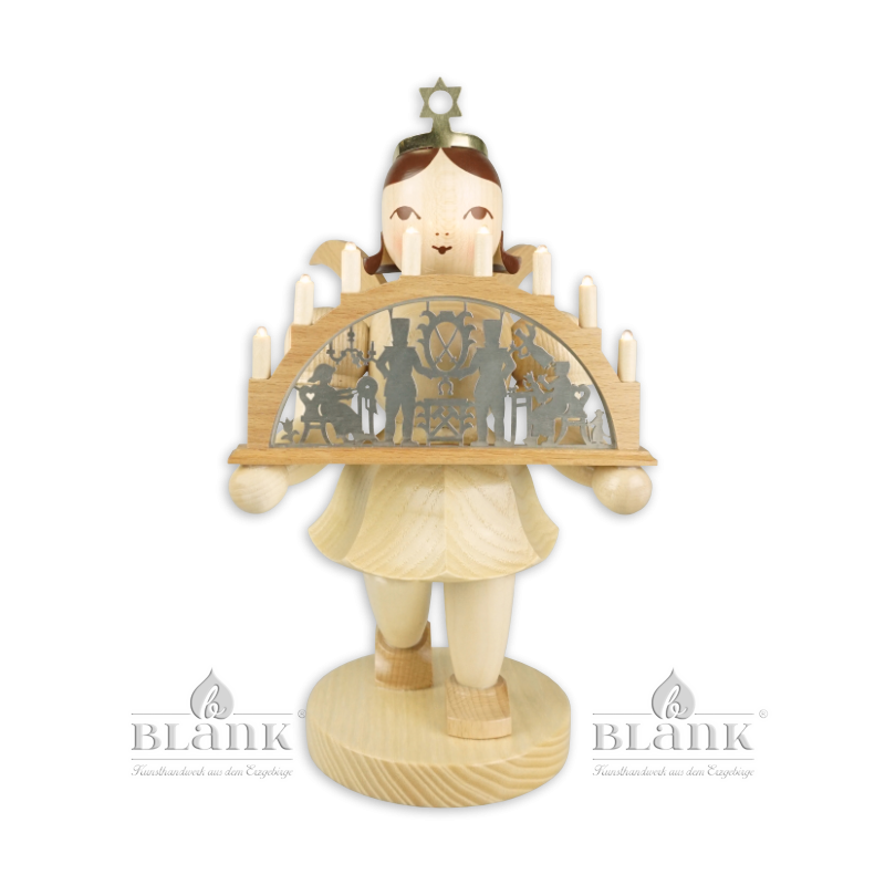 EKM 078 E Angel with Short Pleated Skirt and Candle Arch, electric, 22 cm