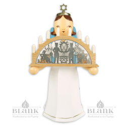 ELFM 078 E Angel with Long Pleated Robe and Candle Arch, electric, 22 cm, coloured