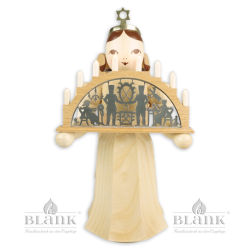 ELM 078 E Angel with Long Pleated Robe and Candle Arch, electric, 22 cm