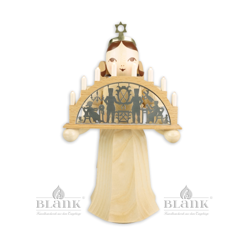 ELM 078 E Angel with Long Pleated Robe and Candle Arch, electric, 22 cm